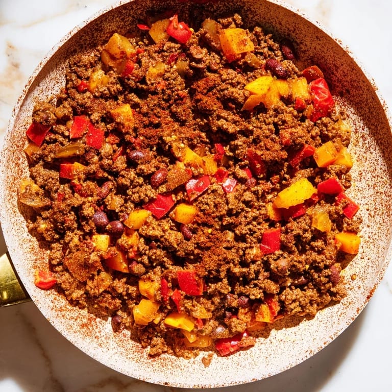 A close-up of a bowl filled with One-Pot Cozy Chocolate Chili, ready to be topped with fresh cilantro.