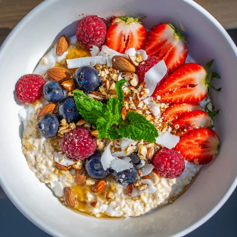 Enjoy the vibrant colors of overnight oats with berries and honey, a perfect, healthy breakfast idea.