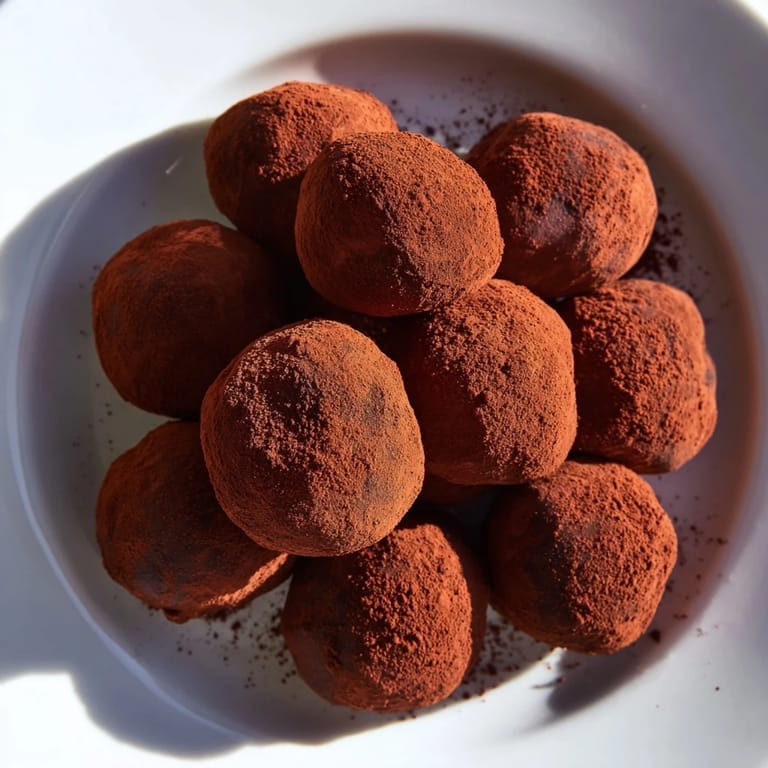 Homemade dark chocolate truffles ready to serve, a delightful dessert with fine texture.