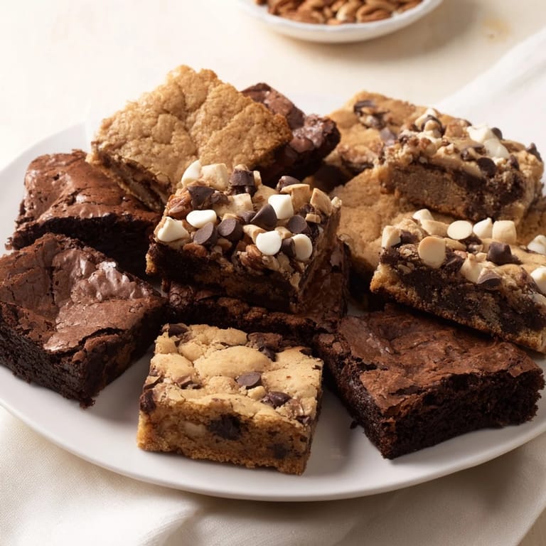 Perfect for sharing, a beautifully arranged dessert platter of brownie and blondie squares offers diverse flavors.