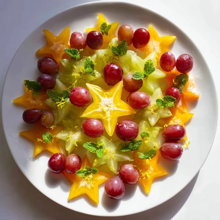 Fresh sliced starfruit and grapes: Easy garnish, showcasing vibrant colors, ready for brunch enjoyment.