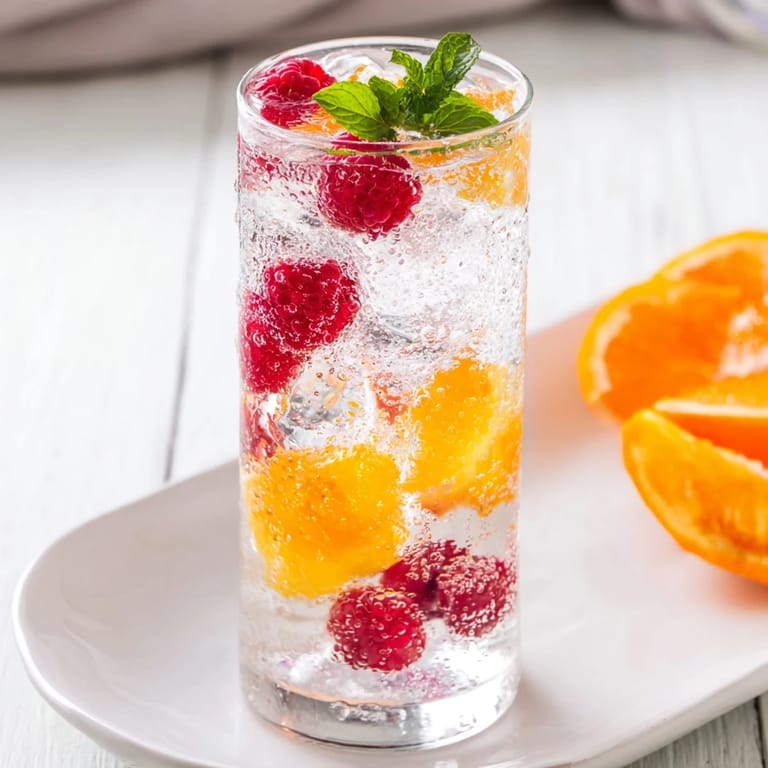 Enjoy sweet, juicy raspberries with your Sparkling Juice in elegant glasses, perfect for celebration.