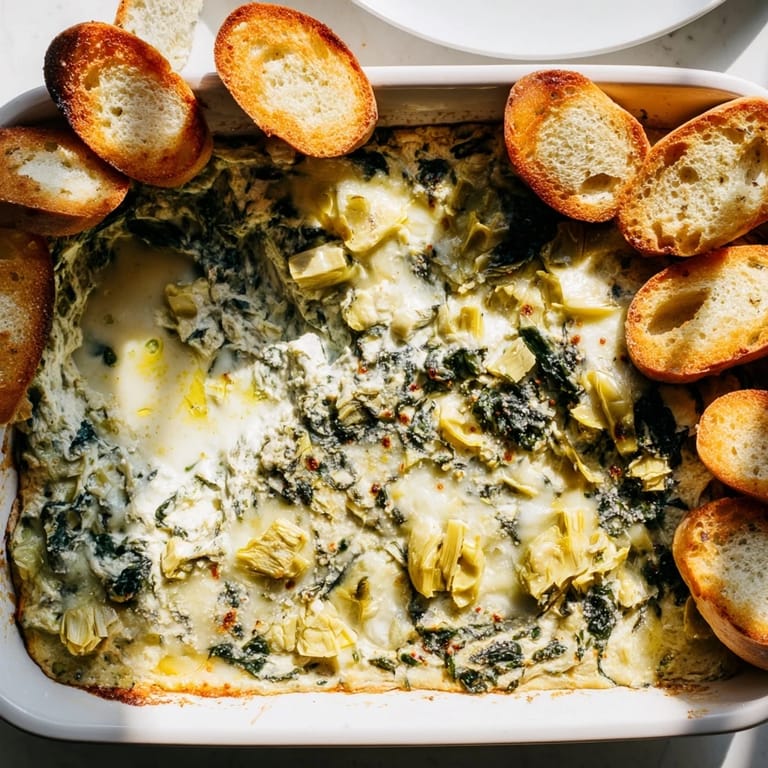 Creamy spinach artichoke dip, a savory blend of cheeses and artichoke hearts, ready for dipping and sharing.