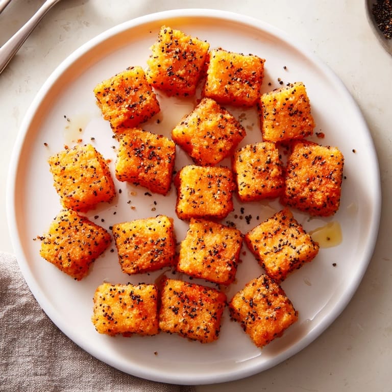 Savory everything bagel seasoning perfectly coats each cheddar cheese cube, ideal for a party platter.
