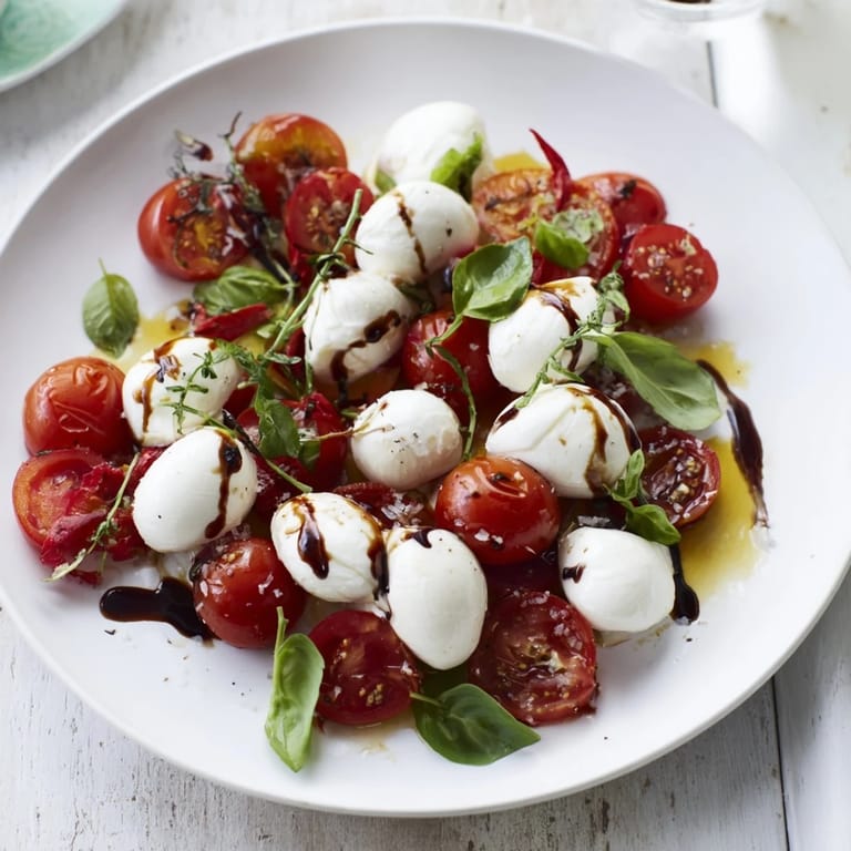 Gourmet The Pearly Strand salad: a beautiful Italian-inspired dish featuring creamy mozzarella and fresh veggies.