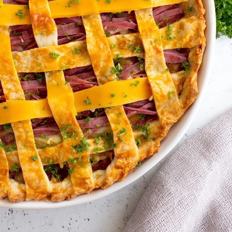 A delicious close-up of The Tartan Plaid appetizer, with layers of jerky and cheese arranged beautifully for serving.