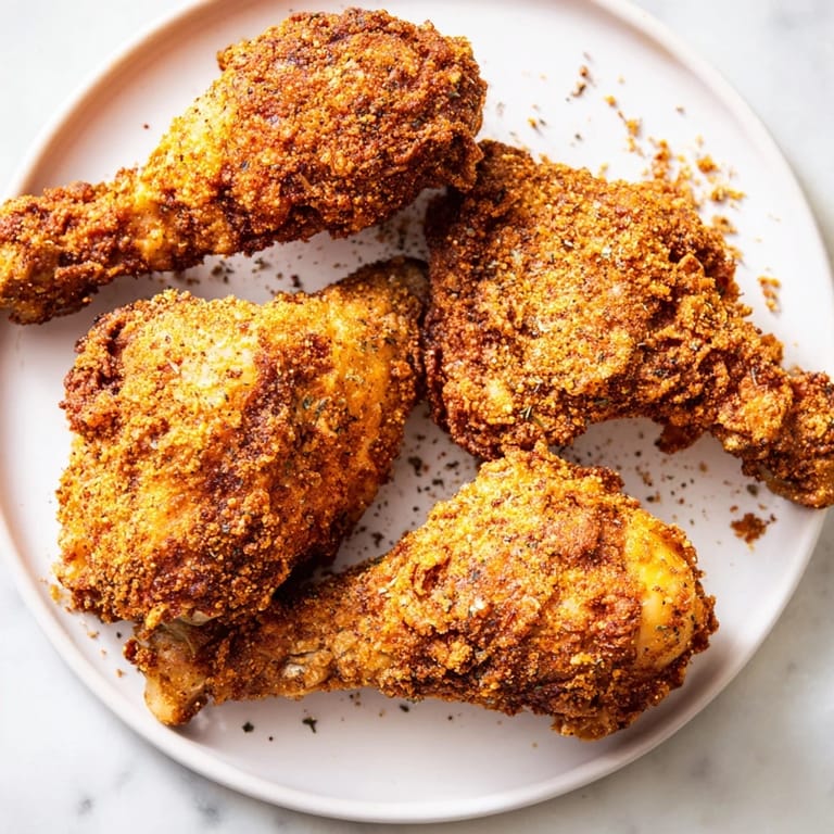Crispy bite reveals the juicy meat inside this expertly prepared KFC-style crispy chicken recipe, seasoned to perfection.