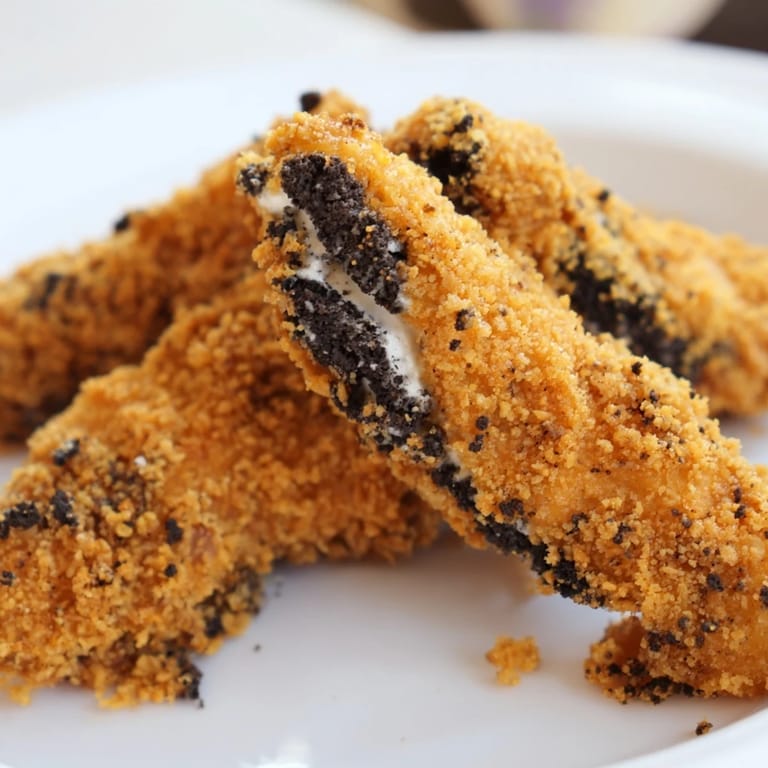 Delicious, hot KFC Oreo Krusher-inspired chicken tenders, offering a unique sweet and salty flavor sensation.