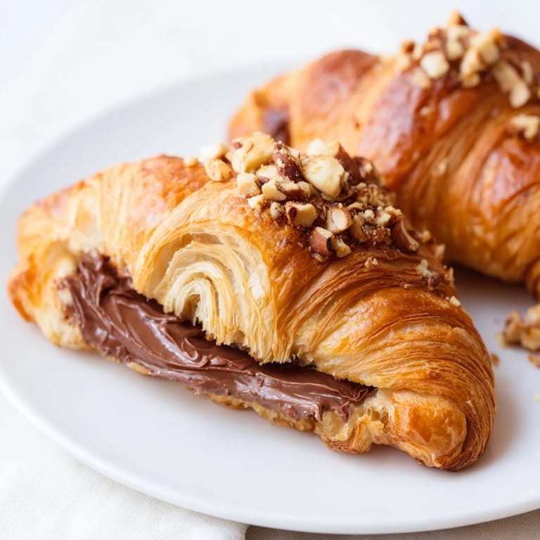 Air-fried 3-Ingredient Nutella Croissants, buttery and flaky, with a dusting of optional powdered sugar.