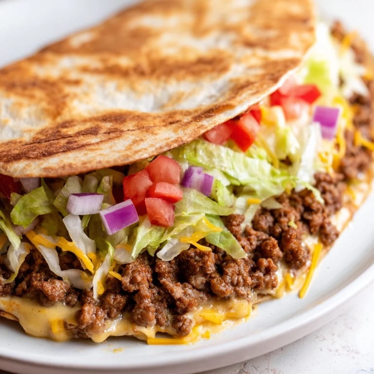A perfectly grilled Crunchwrap Supreme, filled with seasoned beef, crunchy shell, and fresh toppings.