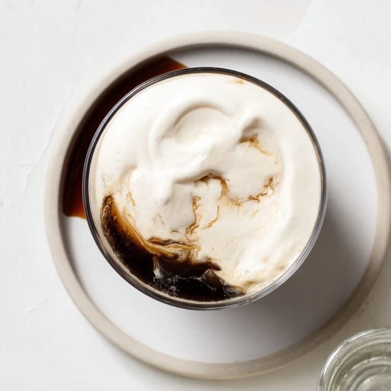A close-up of thick, vanilla-infused Starbucks cold foam, perfect for adding to your favorite cold brew.