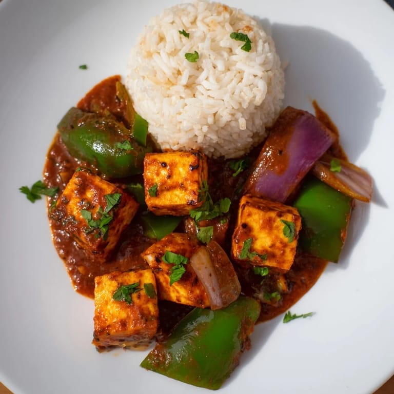 Close-up shot of steaming Paneer Tikka Masala, with fresh cilantro, a delicious vegetarian meal.