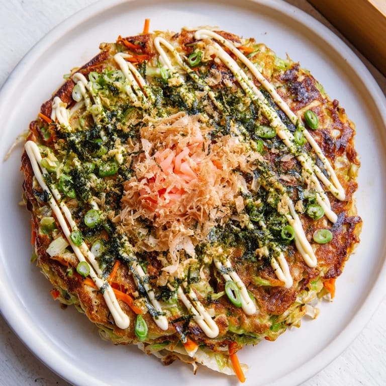 Golden-brown okonomiyaki pancakes, topped with bonito flakes and creamy mayonnaise, ready to eat as Japanese comfort food.