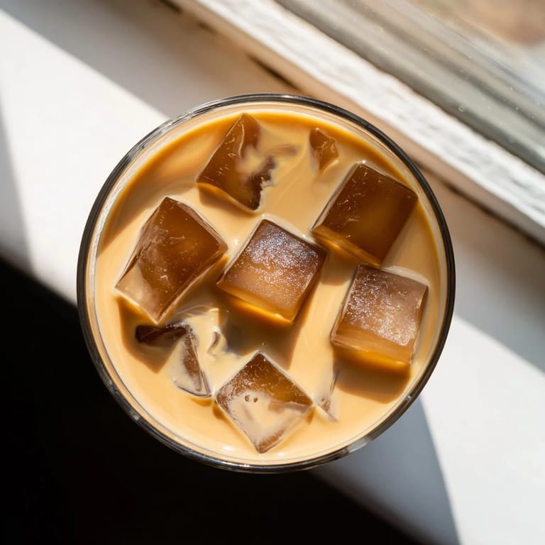Chilled Coffee Jelly Drink with coffee jelly cubes, ice, and a straw, ready to enjoy.