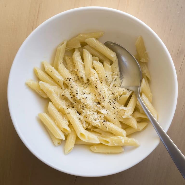 Quick microwave pasta with penne and marinara sauce ready to eat on a busy weeknight.  