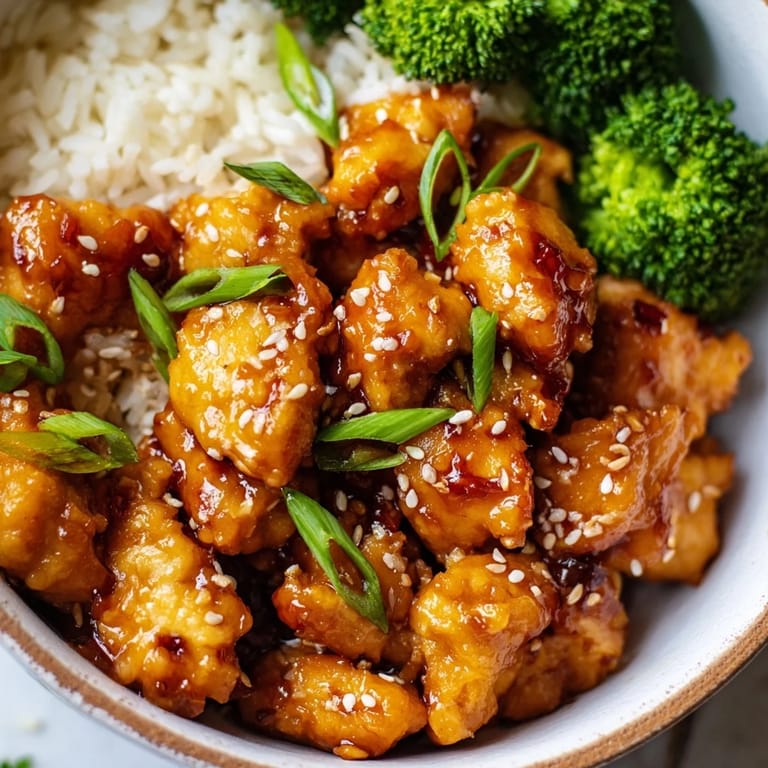 Steamed broccoli adds crisp texture to this easy Sweet Chili Chicken Bowl, featuring tender chicken pieces coated in a tangy glaze.  