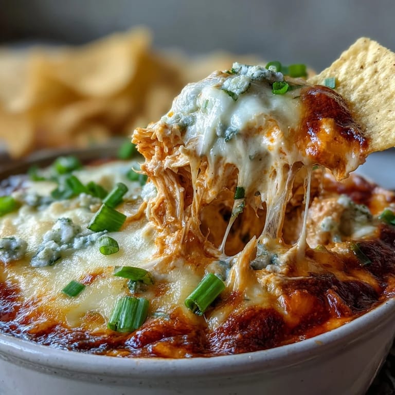Serving Crock Pot Buffalo Chicken Dip in a bowl with celery sticks and tortilla chips.