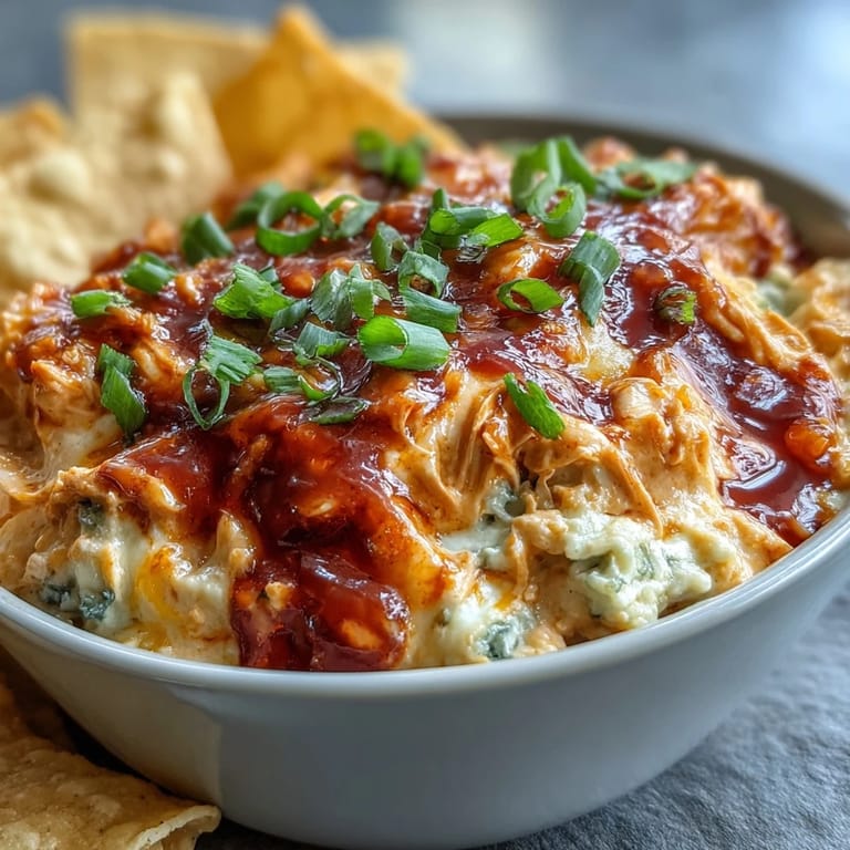 Hot Crock Pot Buffalo Chicken Dip bubbling and topped with extra cheese and chopped scallions.