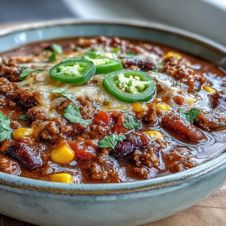 Hearty Taco Soup simmering in a pot with beef, beans, and corn.