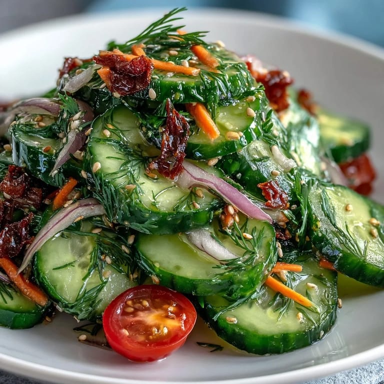 Cold Refreshing Crunchy Cucumber Salad served as a refreshing side dish for grilled chicken dinner.