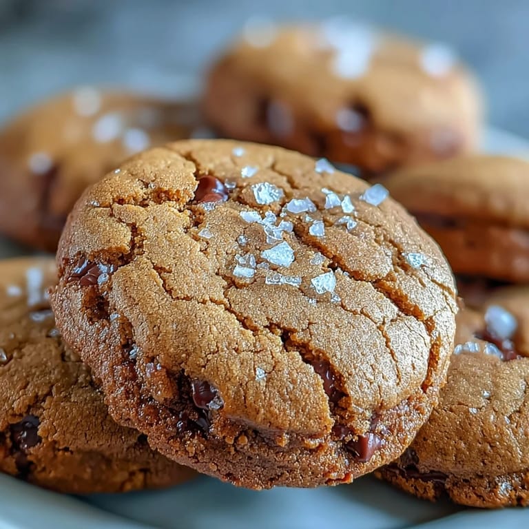 Chewy Hojicha Brown Butter Cookies with cracked tops reveal a tender interior and nutty brown butter aroma in the photo.