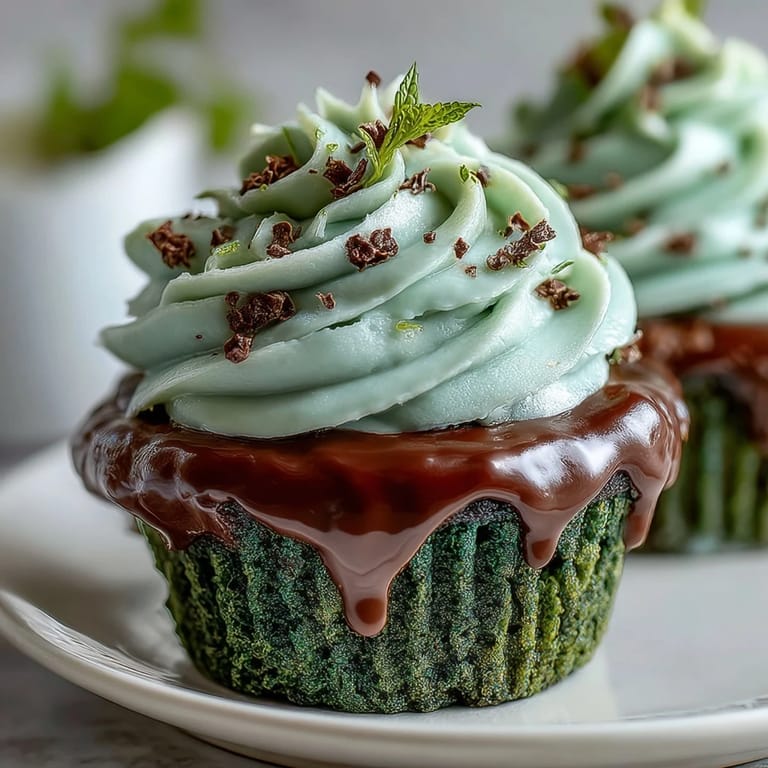 Moist green velvet cupcakes with a hint of cocoa, beautifully frosted with tangy cream cheese for a classic dessert.