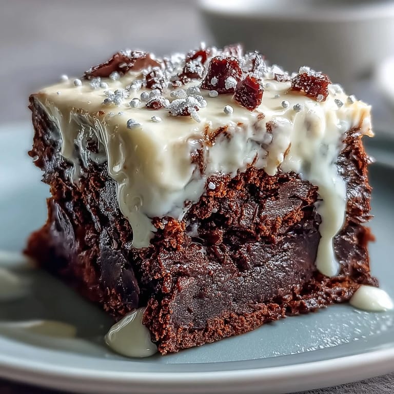 Fudgy brownie bites decorated with cream cheese frosting and vibrant patriotic sprinkles, perfect for Independence Day celebrations.