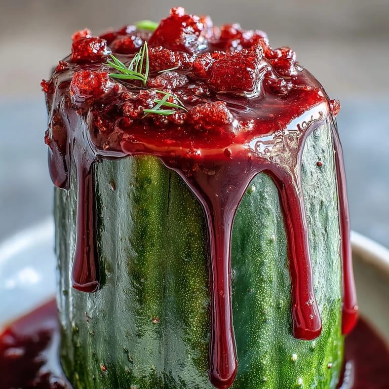A bold and playful snack featuring a dill pickle wrapped in candy, layered with chamoy and Tajín in a cup.  