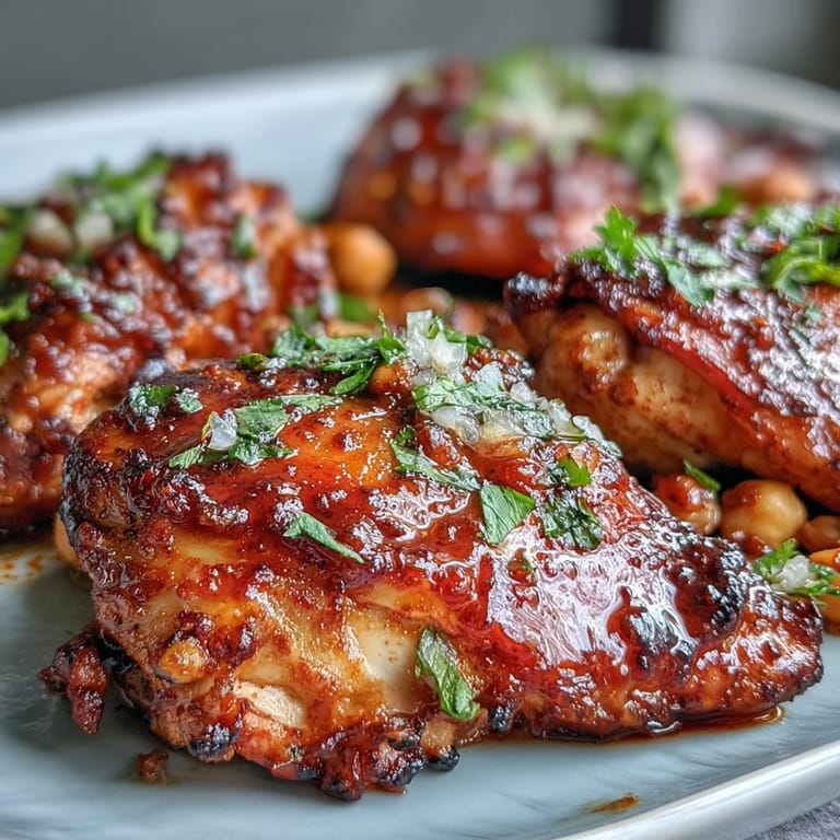 Juicy harissa chicken with crispy skin, tender chickpeas, and roasted peppers makes a hearty, easy Mediterranean-inspired dinner.