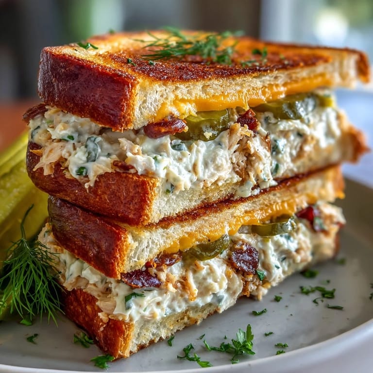 Golden, buttery Crispy Tuna Melt with creamy tuna salad and gooey melted cheese.