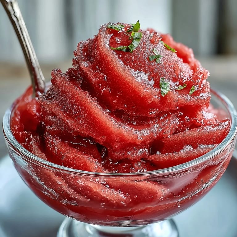 Refreshing watermelon sorbet recipe, showcasing a smooth blend of fruit and lime.
