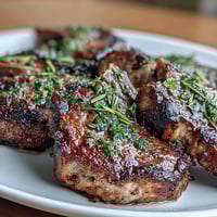 Succulent lamb chops with mint gremolata, grilled to perfection and topped with a zesty herb blend.