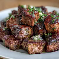 Juicy steak bites seared with garlic and fresh herbs, served hot from a single pan for an easy, flavorful dinner.
