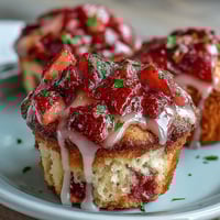 Bright strawberry lemon muffins with tangy glaze, perfect for a fresh and fruity spring brunch treat.